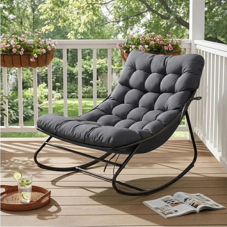 AOXUN Schaukelstuhl Loungesessel Metall Schwarzgrau (1 St) – Bild 1