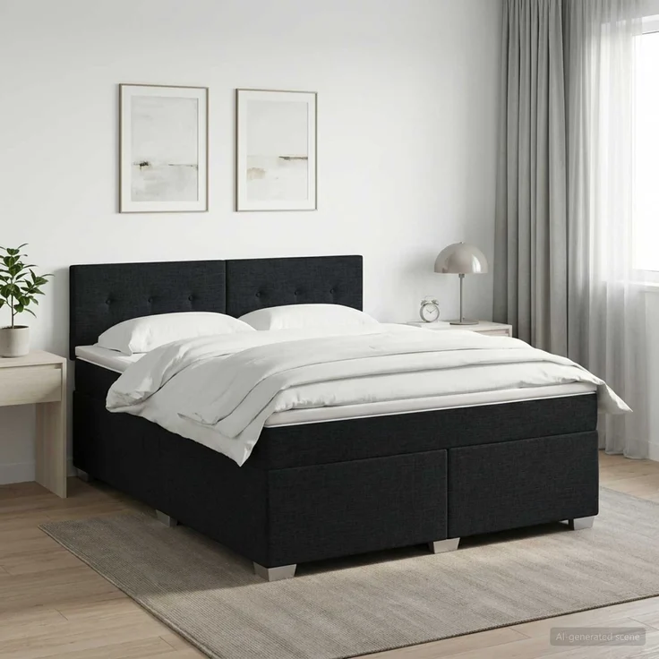 vidaXL Boxspringbett mit Matratze Schwarz 140 x 200 cm Stoff 3450497 – Bild 1