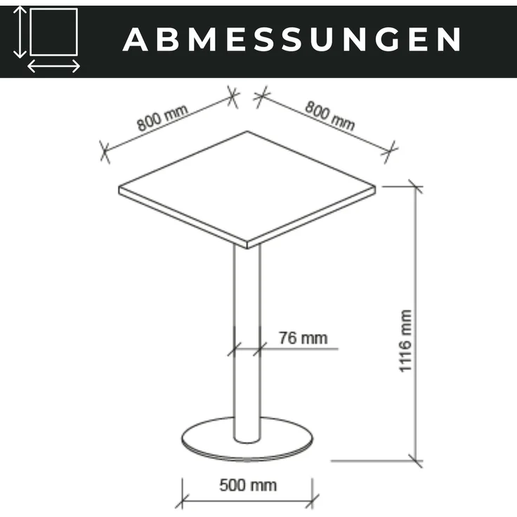 bümö Stehtisch Büro, Bistrotisch eckig 80 x 80 cm in Ahorn, Gestell: Graphit - Bartisch, Stehtisch Holz-Platte, Säule aus Metall, Buffettisch, Säulentisch, Partytisch, Thekentisch, Barmöbel, STH88-3-G – Bild 7