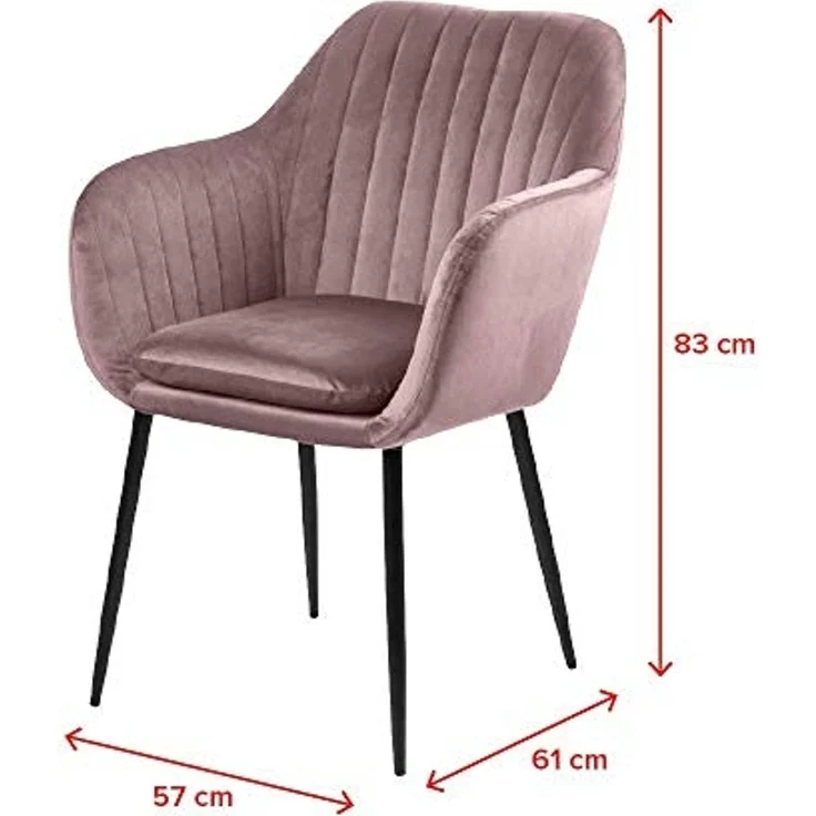 Selsey Emilia Velvet – Esszimmerstuhl Polsterstuhl Armlehne Schwarze Metallbeine Velours-Bezug in Rosa – Bild 3