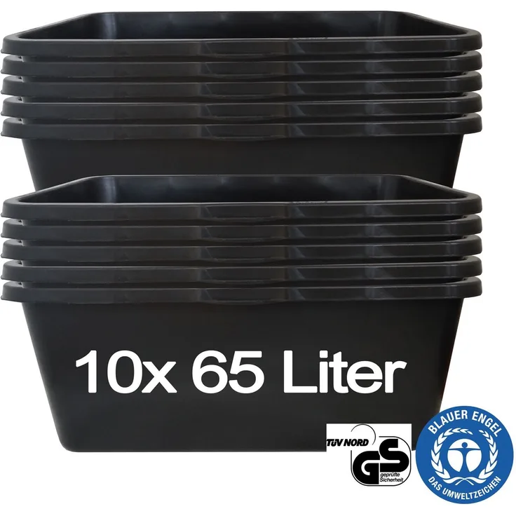 Hossi's Wholesale – 10 Stück Mörtelwanne 65 Liter für Baustelle, Haushalt, Garten, Industrie UVM. – Mörtelkübel für Mörtel, Beton, Schutt & Baustoffe – extrem Stabiler Baueimer mit verstärktem Boden