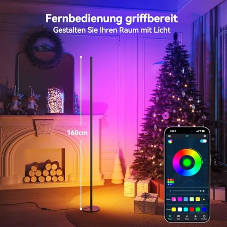 YICAIZI LED Stehlampe Wohnzimmer - 160cm RGB Ecklampe Dimmbar, Standleuchte LED mit Fernbedienung und APP, 16 Millionen Farben, Musikmodi, DIY-Modus & Timing -Funktion für Schlafzimmer, Gaming – Bild 4