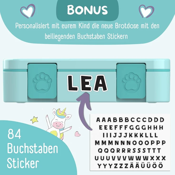 BEARFOOT Lunchbox Brotdose mit Fächern, leicht & auslaufsicher - Schildkröte, PP, ABS, Silikon, Kindergarten und Schule - Mädchen und Jungen, Vesperbox, Snackbox – Bild 7