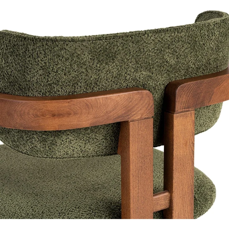 Moderner grüner Stuhl mit Holzbeinen in Walnuss, 54 x 76 x 54 cm | 100% Buchenholzrahmen, leicht zu reinigendes Polyester-Chenille-Gewebe | bequemer 5 cm Schaumstoffsitz, perfekt für Zuhause & Büro – Bild 6