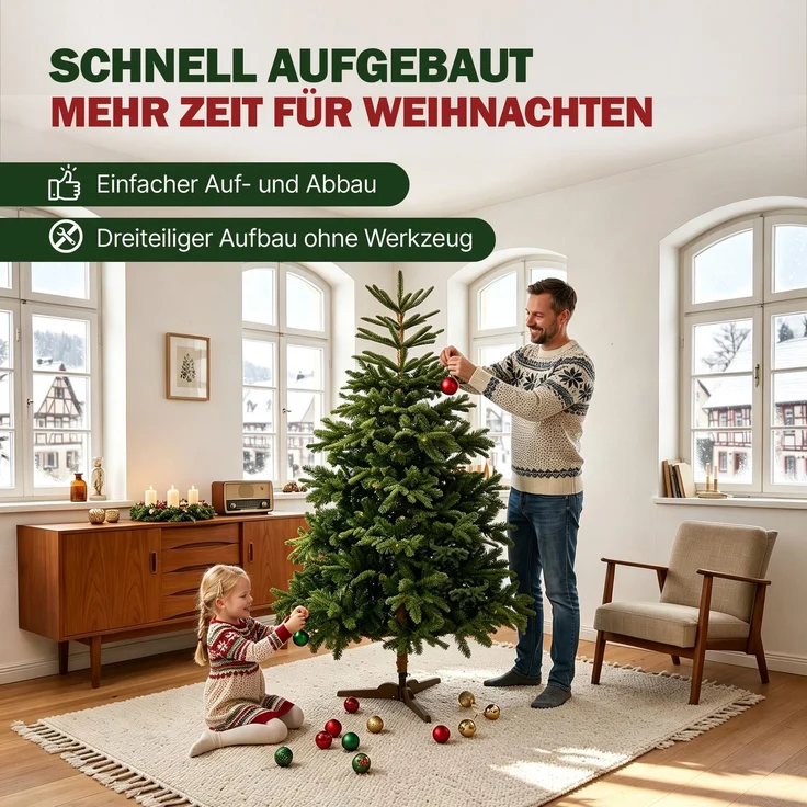 Aurelia Home Künstlicher Weihnachtsbaum 180 cm – Nordmann-Optik mit PE-Wipfel, Holzständer und Tasche – Bild 5
