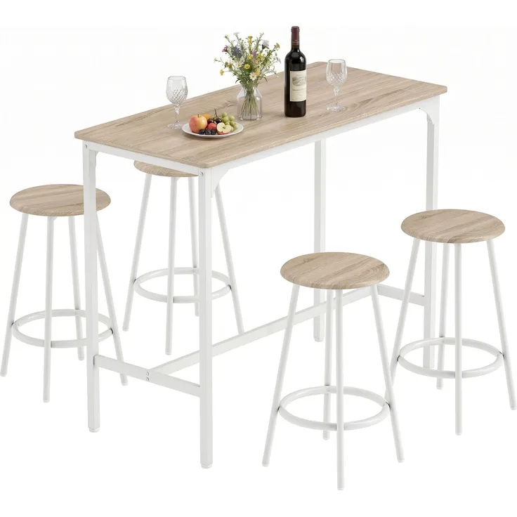 HOMCOM Bartisch-Set, MDF, Metall, Eiche, 110L x 50B x 89,5H cm