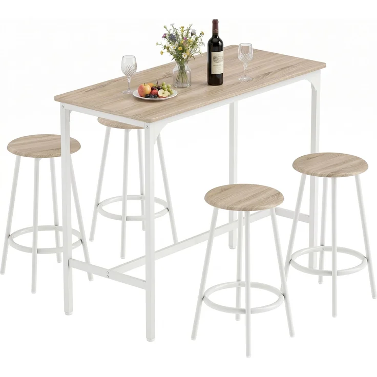 HOMCOM Bartisch-Set, MDF, Metall, Eiche, 110L x 50B x 89,5H cm – Bild 1