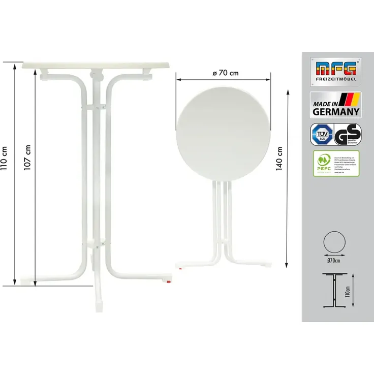 MFG Stehtisch klappbar mit wetterfester Melamin-Platte, MDF/Stahlrohr weiß, 110 x 70 cm – Bild 4