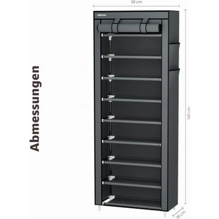 Edihome, Schuhregal, Stoff mit 10 Ebenen, (58 x 28 x 162 cm), Schuhaufbewahrung, mit staubdichtem Überzug, Schuhschrank, Sportschuhe, Schuh-Organizer, für High Heels (Gra) – Bild 2