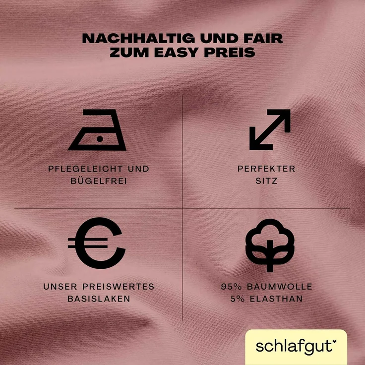 Schlafgut Spannbettlaken EASY JERSEY ELASTHAN Bettlaken, 170 g/m², 95% Baumwolle, 5% Elasthan, Jersey, Gummizug: rundum, (1 Stück), Spannbettlaken bis 30 cm Höhe, bügelfrei, pflegeleicht, perfekter Sitz – Bild 2