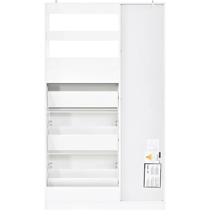 Flieks Garderobenschrank 100 x 24 x 164 cm mit Spiegel, 3 Schuhklappen, Zinkhaken, MDF und griffloser Front, Weiß – Bild 10