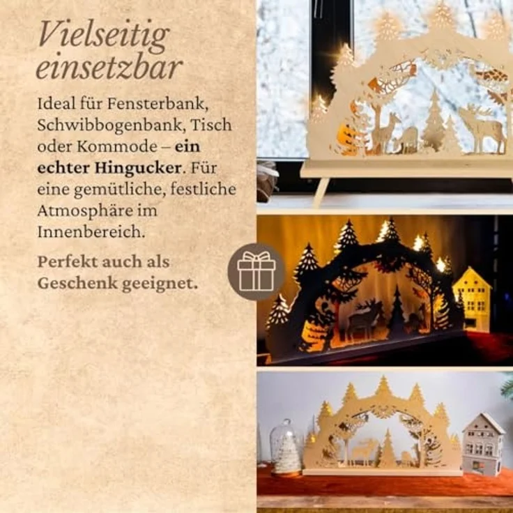 Weigla LED Schwibbogen Hirschfamilie, Lichterbogen aus Holz, NATUR, Made in Germany (1-tlg), Erzgebirge garantiert, Weihnachtsdeko Innen, Weihnachtsbeleuchtung – Bild 5