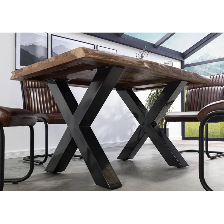 Baumtisch Sheesham 160x90x77 natur sandgestrahlt / X-Beine anthrazit glänzend FREEFORM 5 – Bild 3