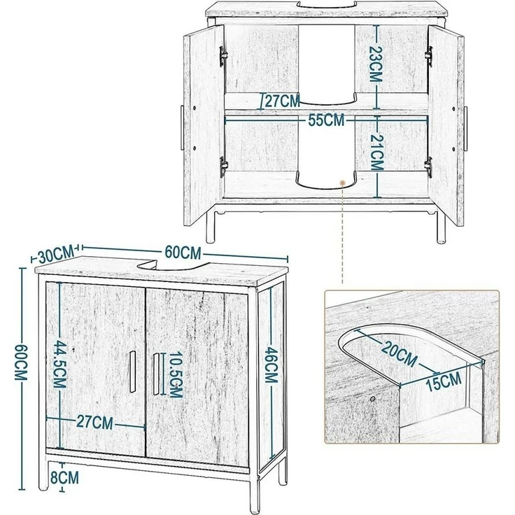 EUGAD Waschbeckenunterschrank (1-St) 60x60x30 cm aus Holzwerkstoff Metall – Bild 2