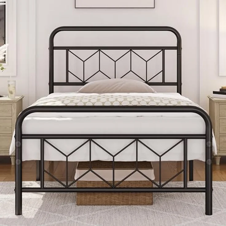 Yaheetech Bettgestell 90x190 cm, Vintage Metallbett Bettrahmen mit Hohem Kopfteil, Moderner Minimalistischer Einzelbett mit Lattenrost & Stauraum unter dem Bett, Gästerbett für Schlafzimmer, Schwarz – Bild 5