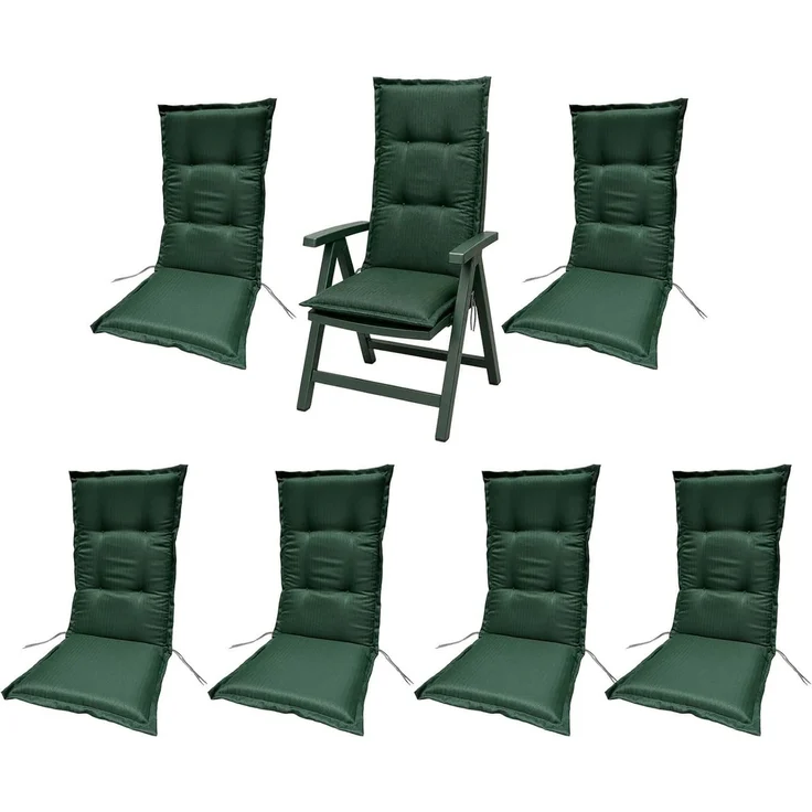 BURI 6x Auflagen Set Hochlehner für Gartenstühle 120x48x7cm Sesselauflagen Polster UV Lichtecht - Gartenstuhlauflagen Stuhlkissen mit Dicker Schaumstoff Füllung (Dunkelgrün) – Bild 1