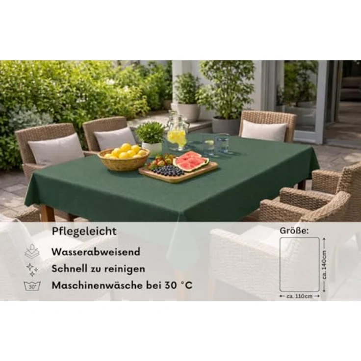 Brandsseller Gartentischdecke 110x140 cm Tischdecke mit Paspel Outdoor Tischtuch rechteckig Weichschaum für Garten, Terrasse, Balkon wetterfest rutschfest - Grün – Bild 3