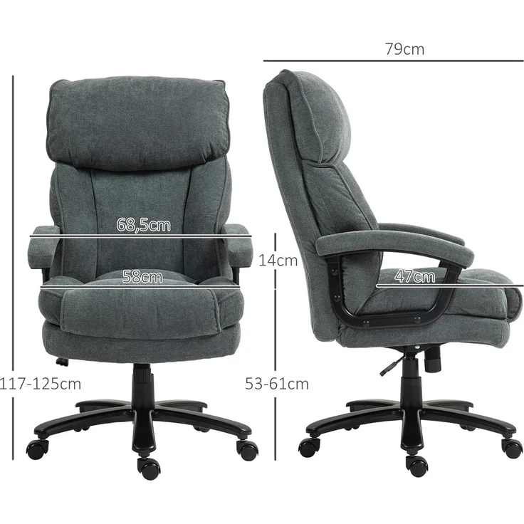 HOMCOM Bürostuhl Ergonomisch Schreibtischstuhl mit Wippfunktion, Leinenoptik (Computerstuhl, 1 St), bis 200 kg belastbat, für Home-Office, Grau – Bild 3