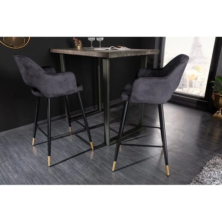 riess-ambiente Barhocker PARIS grau / schwarz-gold (Einzelartikel, 1 St), Samt · mit Armlehne · Metall · Esszimmer · Retro – Bild 3