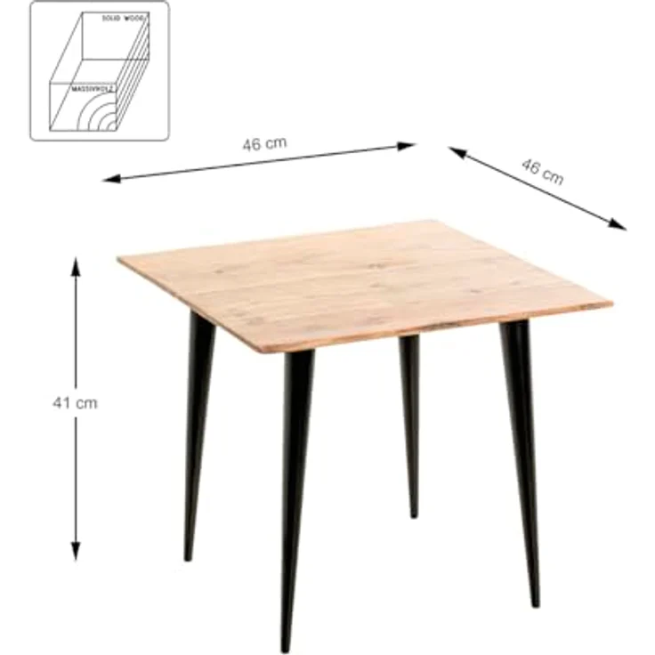 XXXL Beistelltisch, Schwarz, massiv aus Akazie und Metall, quadratisch, 46x41x46 cm, einfacher Aufbau – Bild 2