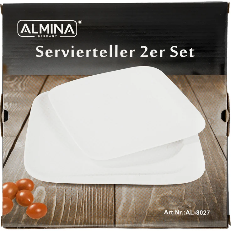 Almina 2 Teiliger Servierteller-Set Weiß aus Porzellan in Form eines Quadrats mit abgerundeten Ecken – Bild 2