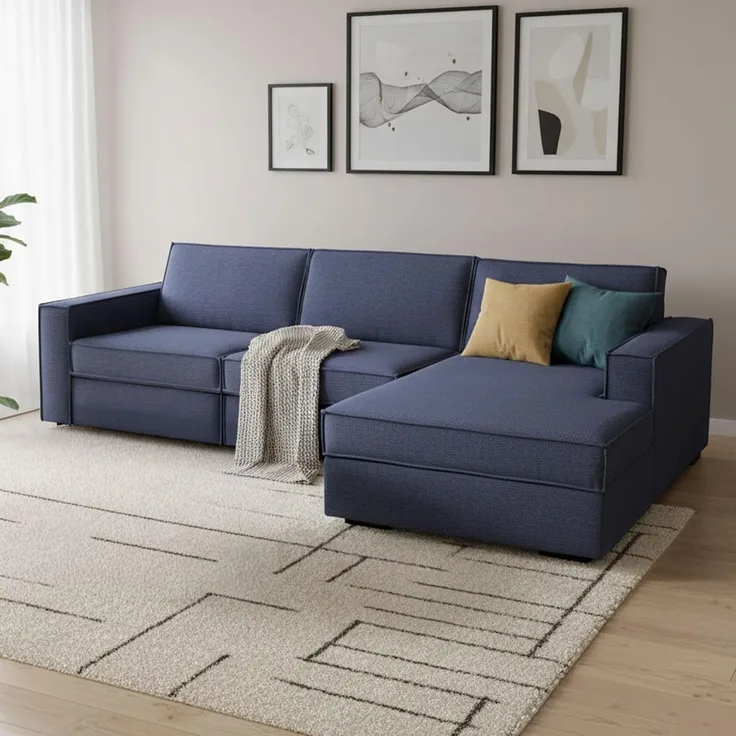 Talamo Italia Eck-Schlafsofa Beatrice, Made in Italy, Schwenkbare Öffnung mit Matratze und Netz inklusive, Rechte Halbinsel mit Stauraum, mit Standardarmlehnen, Cm: 280x95h90, Farbe Blau