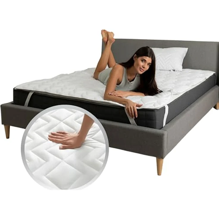 Matratzenschoner Topper 90x200 cm Premium Matratzenauflage SEI Design, Bettauflage - ergonomisch gesteppt mit 4X Gummi-Befestigung – Bild 2