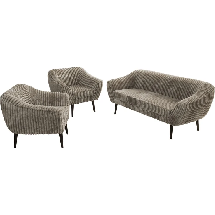 Wohnzimmerset PIRS 1-1-3, Skandinavisches 3-Sitzer Sofa mit Sesseln, Sofa mit Wellenfederung, schwarze Füße, Skandinavisches Möbelset - Hellbraun Cord – Bild 8