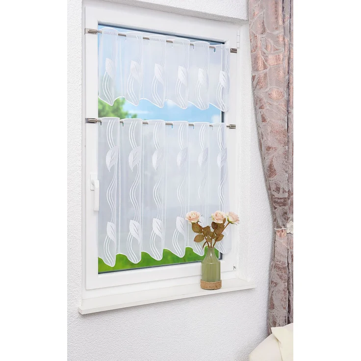 Scheibengardine Plauener Spitze Blatt (Bx H) 48.90cm * 60cm Weiß/weiß – Bild 4