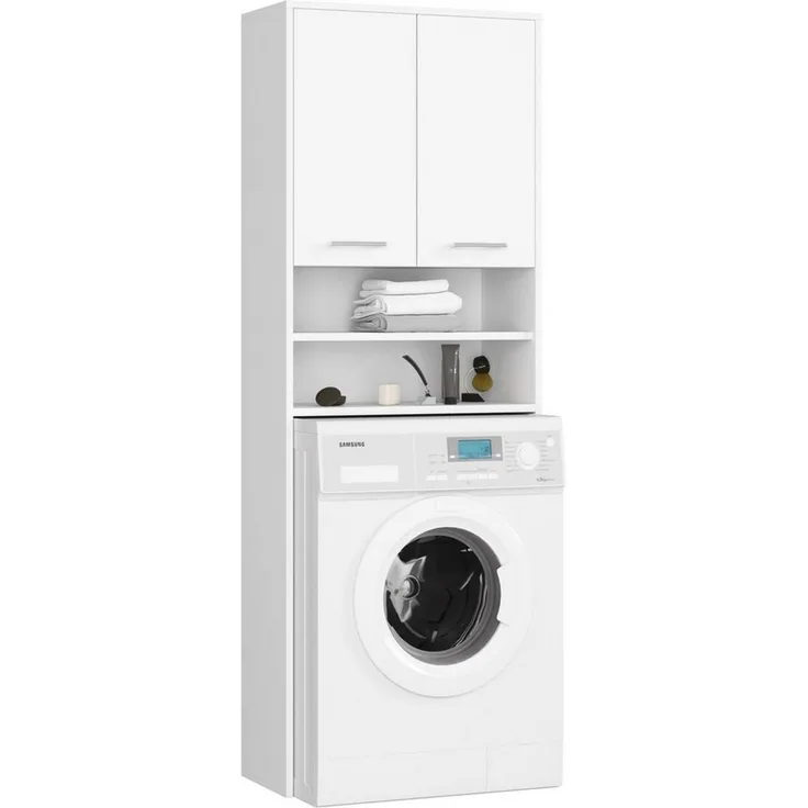 Home Collective Waschmaschinenumbauschrank Waschmaschinen-Badezimmerschrank, 64x180 cm, 4 Schubladen (Aus hochwertigem, abriebfestem Material gefertigte Aufbewahrung) Verstellbare Aufhänger & Montagehalter - Weiß