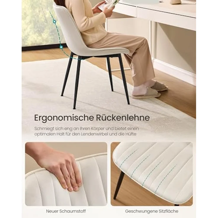 SONGMICS Esszimmerstuhl 2er Set, Küchenstuhl, Polsterstuhl, bis 120 kg belastbar, Stahlbeine, Gebogene Rückenlehne, für Esszimmer, Küche, cappuccinobeige-tintenschwarz LDC090LH01 – Bild 6