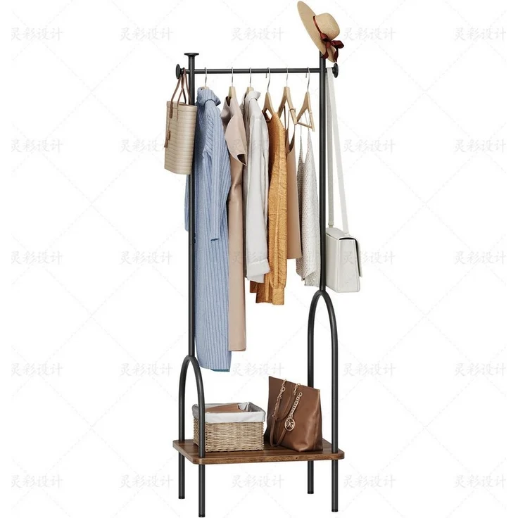 YOLEO Garderobenständer Garderobe Metall Kleiderständer mit Regal und Haken Vintagebraun – Bild 1