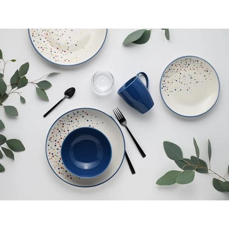Creatable Kombiservice Joy, 16-teiliges Geschirrset in Blau-bunt und Creme, handbemalt, lebensmittelecht, stapelbar, mit Punkten, 300 ml und 400 ml Füllmenge – Bild 5