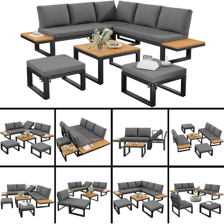 Merax Gartenlounge-Set, 7-Sitzer Gartenmöbelset mit 5 verstellbaren Rückenlehnenpositionen, Grau – Bild 5