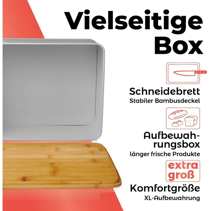 Lumaland Brotkasten Cuisine Brotkasten, Bambus/Holz, Brotdose aus Metall mit Bambus Deckel – Bild 2