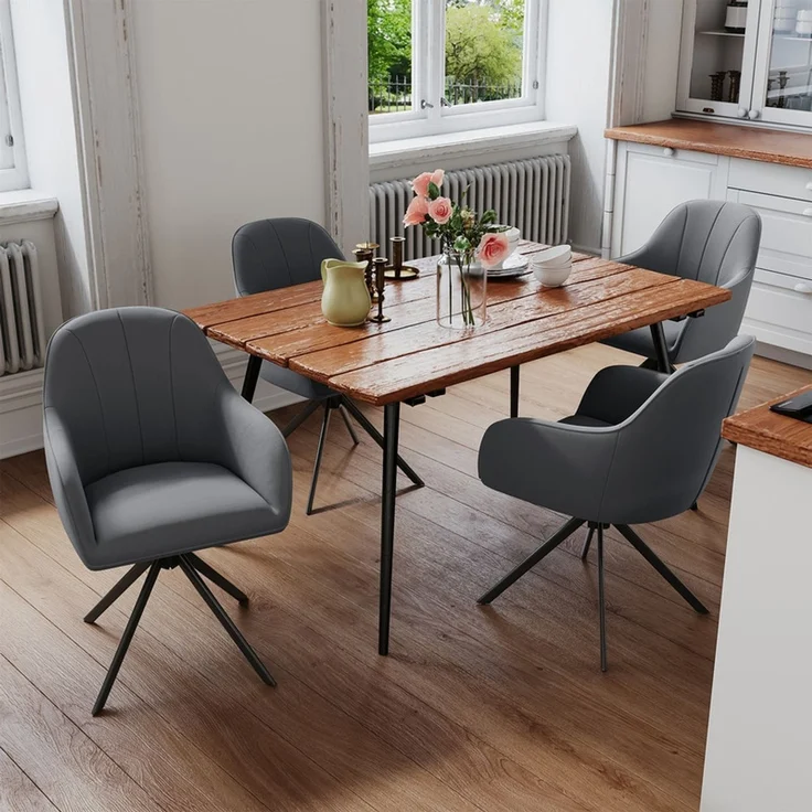 Hawthyhome 4-Fußstuhl Esszimmerstuhl drehbar mit Armlehne, 360° Drehfunktion, ergonomische Sitzschale mit weicher Polsterung, Samtbezug, stabiles schwarzes Metallgestell, moderner Küchenstuhl für Esszimmer, Wohnzimmer, Büro & Homeoffice, Dunkelgrau – Bild 6
