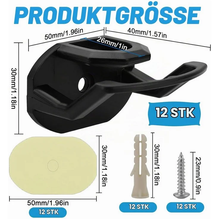 FOUORTUNATE-BEE Kleiderhaken 12er Kappenhalter selbstklebend für Baseballkappen und Mützen, Wandhalter für Caps und Hüte zur Aufbewahrung an Tür und Wand – Bild 4