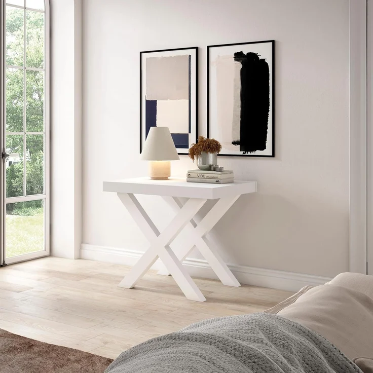Skraut Home | Ausziehbarertisch | Multifunktionaler ausziehbarer | 160 | Für 8 Gäste | Massivholz Beine | Moderner Stil | Weiß – Bild 4