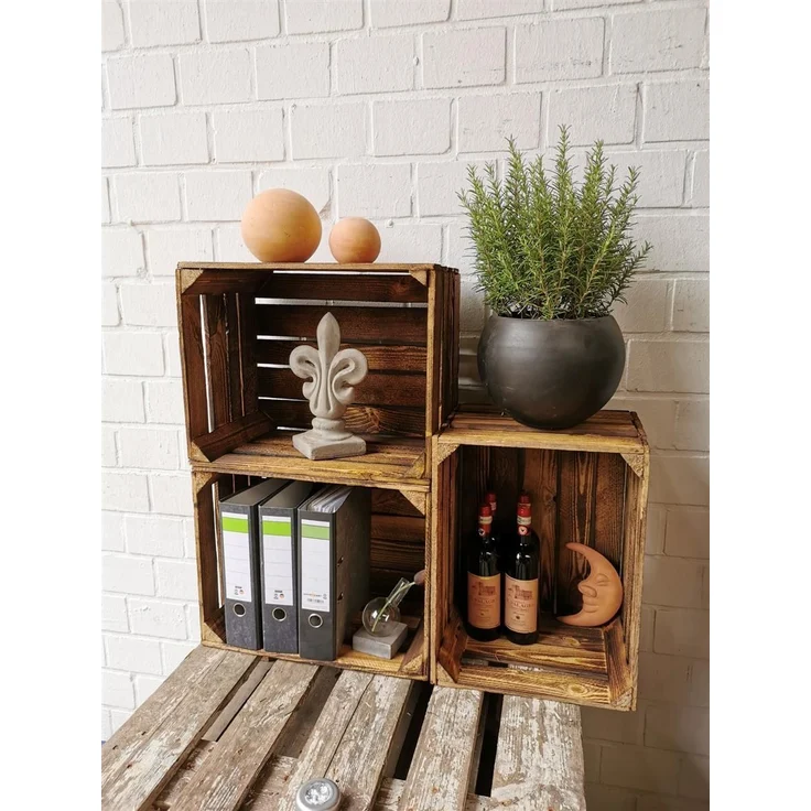 Obstkiste Weinkiste Holzkiste vintage geflammt 50x40x30 cm im 12er SET – Bild 2