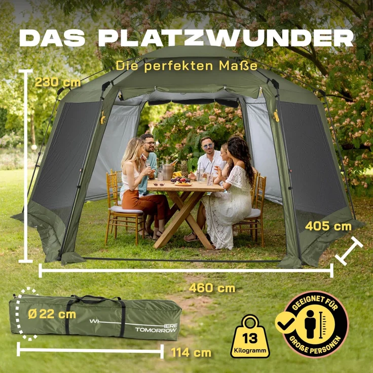 Where Tomorrow Pop up Pavillon | Faltpavillon & Partyzelt für Camping, Outdoor, Festival | stabil u. wasserabweisend | Gartenpavillon mit Insektenschutz, Sonnenschutz & Regenschutz – Bild 2