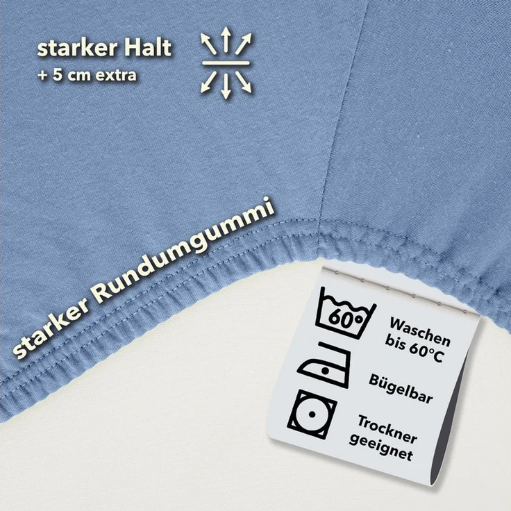 STUDIO Spannbettlaken Basic, viele Größen, 100% Baumwolle, OEKO-TEX 100, Jersey, Baumwolle, Gummizug: rundum, (1 Stück), 90x190 cm Bettlaken Spannbetttuch bis 25 cm Höhe - Mittelblau – Bild 2