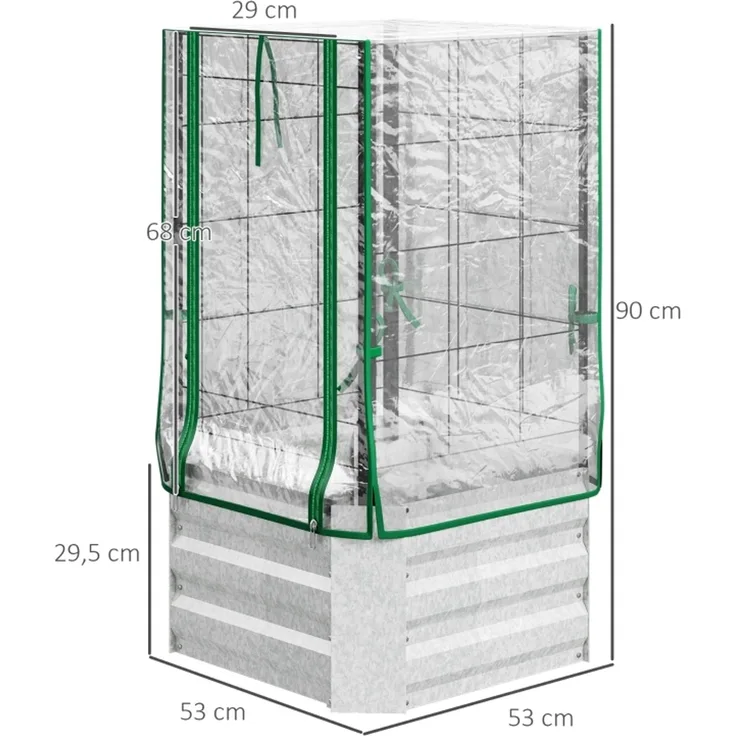 Wohnora-Hochbeet Set Pflanzkasten mit Kunststoffabdeckung und Rankgitter für Kletterpflanzen 53x53x90cm ideal für Garten und Balkon,H 90cm x T 53cm x B 53cm,Silber