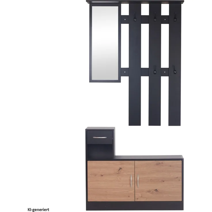 Garderobenpaneel mit Spiegel und Schuhschrank Schwarz-Baumscheibe