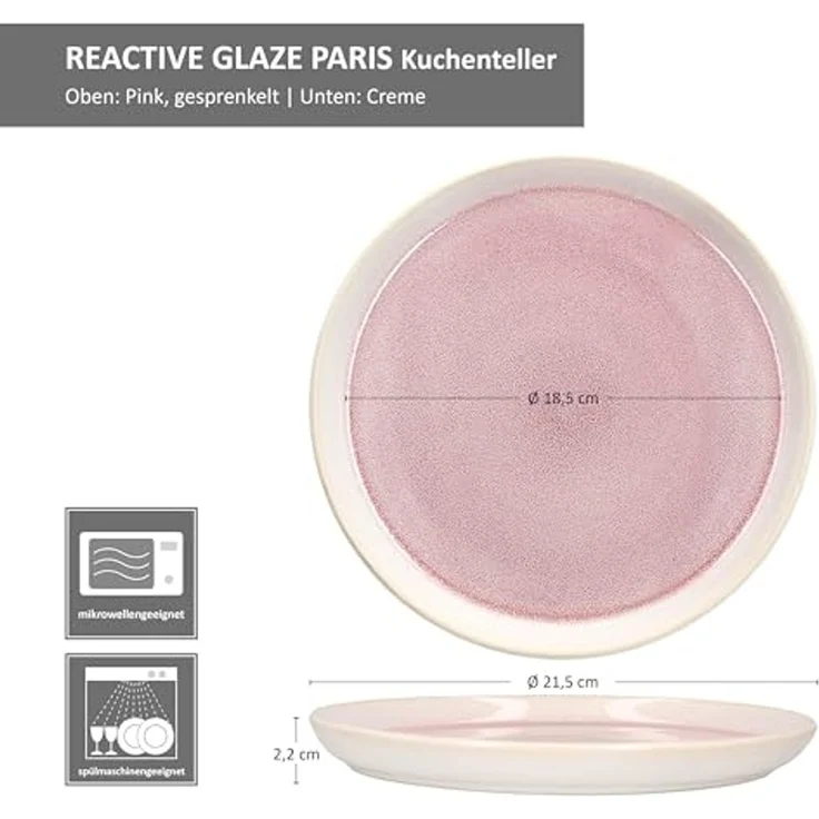 MamboCat Frühstücksteller 6x Reactive Glaze Paris Kuchenteller 6 Personen Creme Pink – Bild 6