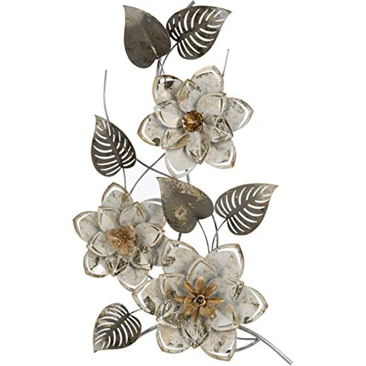MyFlair 19568 Wandbild, handgefertigte Metall-Dekoration mit Blumen-Design, Silber, 39 x 6 x 69 cm – Bild 1
