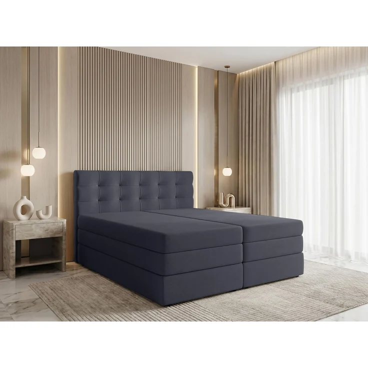 AX LIVING Finike Kontinentalbett 180x200 cm mit Topper, Grau – Bild 1