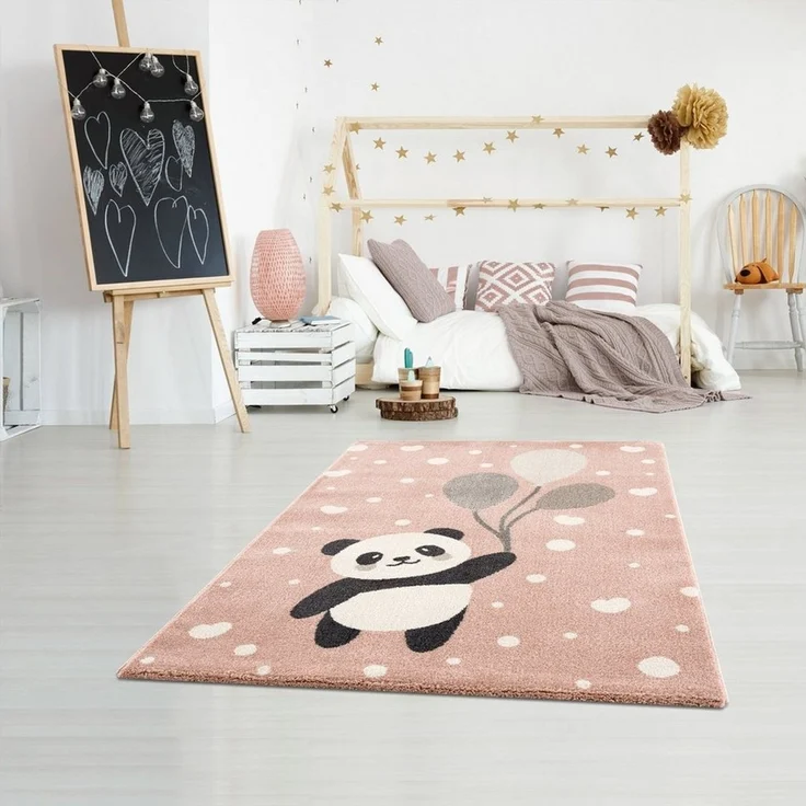 Jimri Kinderteppich Happy Friends Teppich für Kinderzimmer, Kinderteppich Bär Hase Panda, Läufer – Bild 1