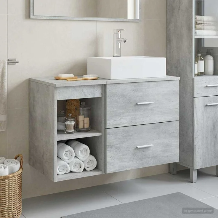 vidaXL Badezimmerschrank-Set 2 stk. Betongrau 79,5 x 41 x 79,5 cm 3403891 – Bild 1