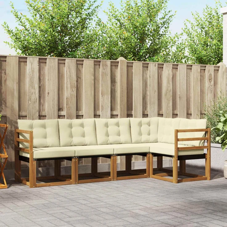 vidaXL Outdoor-Sofagarnitur 5 stk. 5-Sitzer Natur und Creme 3368653 – Bild 1