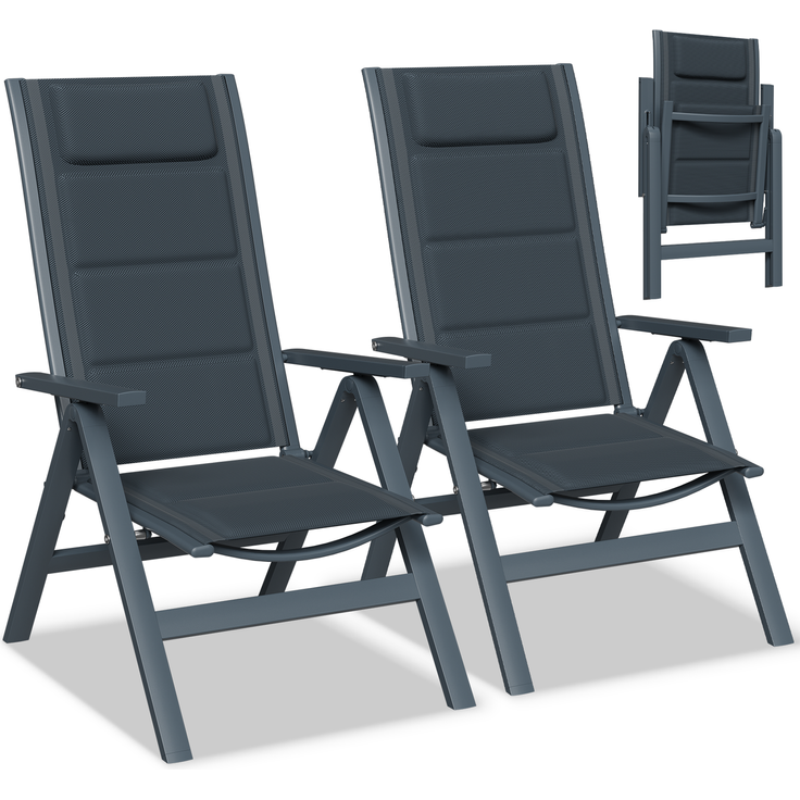 Devoko Klappbarer Gartenstuhl 2er Set, Aluminium, 7-fach verstellbar, max. 160 kg belastbar, wetterfest & ergonomisch, Grau